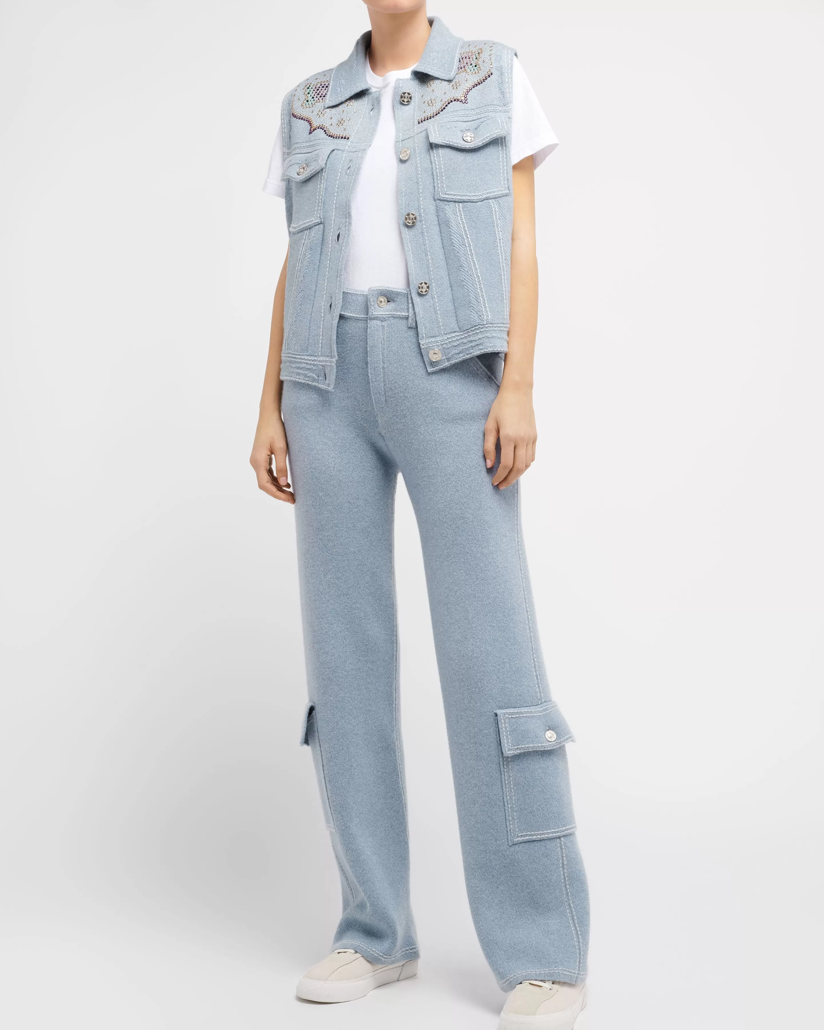 Barrie Oversize Sleeveless Strassed Denim Jacket In Cashmere And Cotton Discount