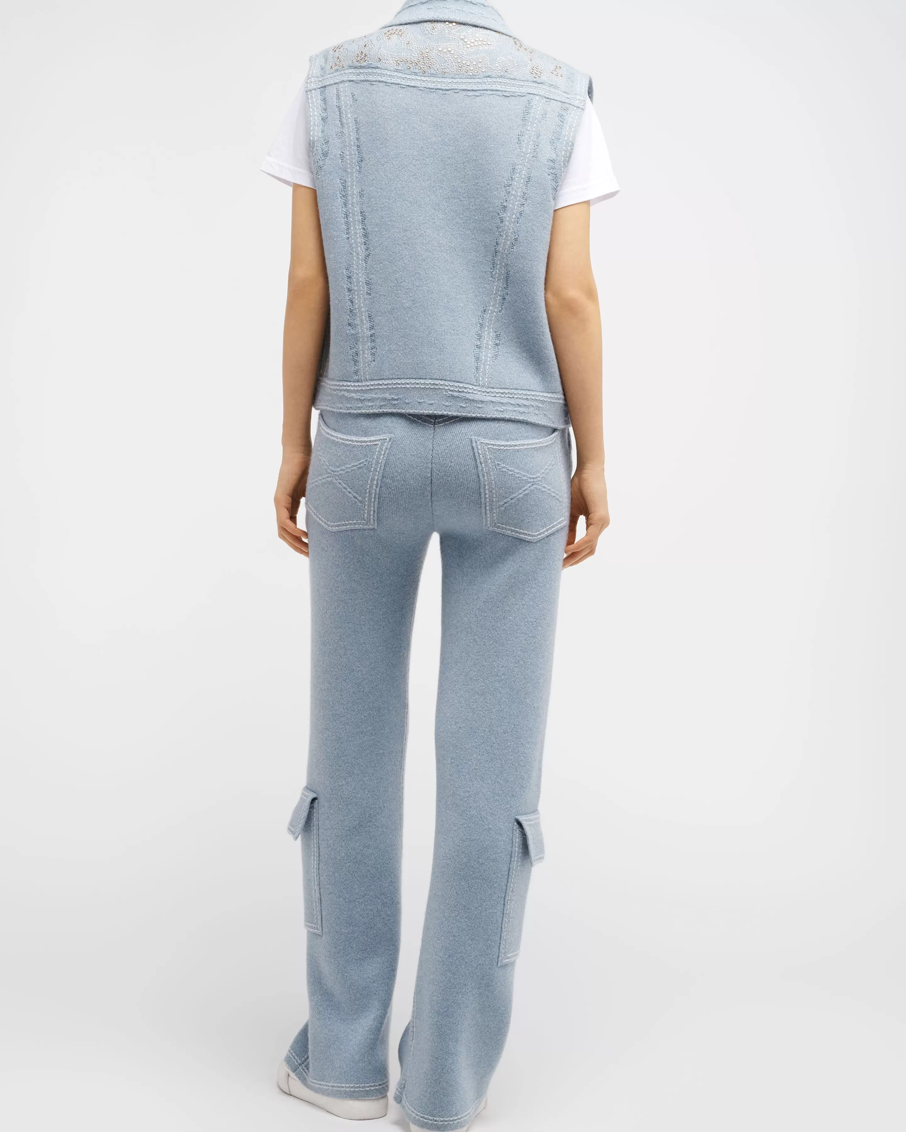 Barrie Oversize Sleeveless Strassed Denim Jacket In Cashmere And Cotton Discount